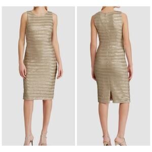 Lauren Ralph Lauren Torrine Striped Gold Sequin Sleeveless Sheath Dress Size 6